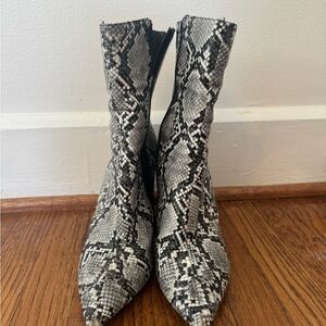 Jeffrey Campbell Black and Gray Snakeskin Heeled Boots